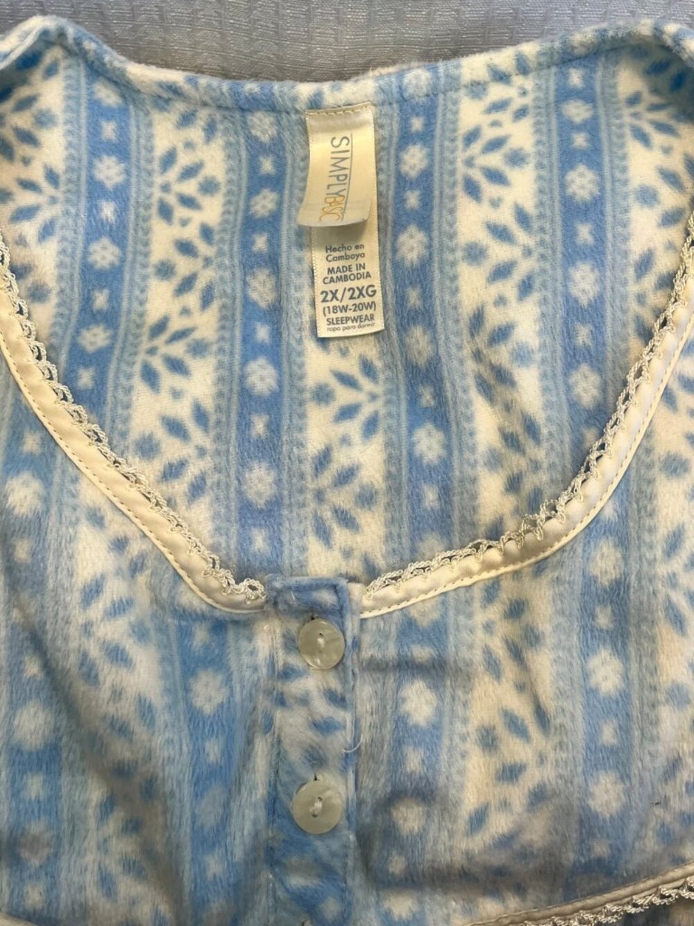 Vintage Simply Basic Blue Striped Floral Super Soft Fleece Nightgown size 2X - Picture 5 of 7